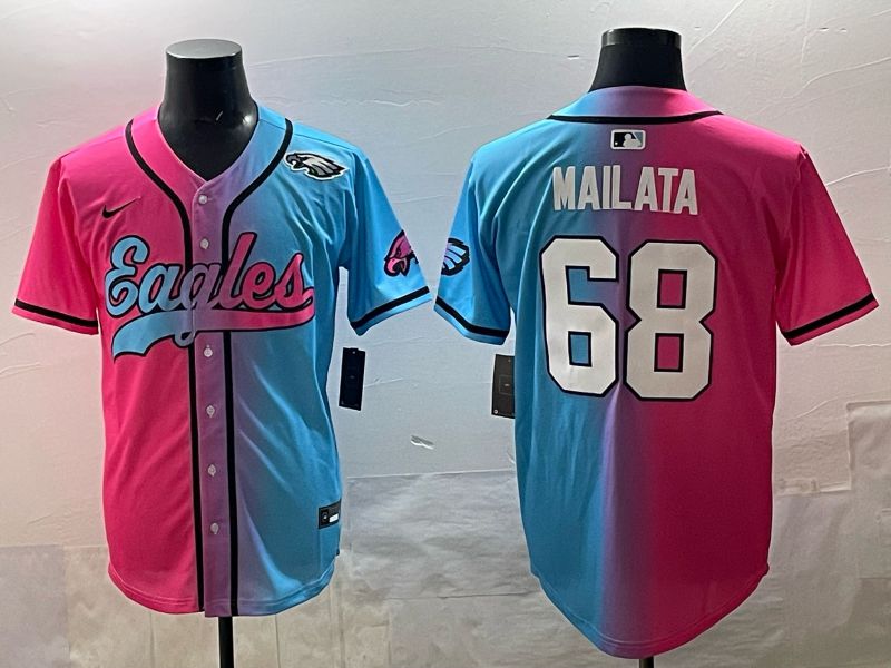Men 2025 Philadelphia Eagles 68 Mailata Blue pink Nike Limited NFL Jersey style 010